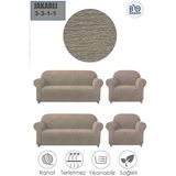 Baqdo Jakarlı Koltuk Örtüsü Düz Desen 3+3+1+1 Takımı Lastikli Esnek Yıkanabilir Çekyat Kanepe Kılıfı 3311 Vizon. - 180 x 230 cm