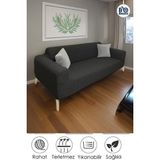 Baqdo Jakarlı Koltuk Örtüsü Kaliteli, Lastikli, Streç, Esnek, Çekyat, Kanepe Kılıfı Yıkanabilir 3lü (3 Kişilik) - 180 x 230 cm - Antrasit