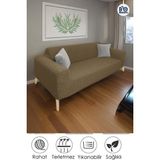 Baqdo Jakarlı Koltuk Örtüsü Kaliteli, Lastikli, Streç, Esnek, Çekyat, Kanepe Kılıfı Yıkanabilir 3lü (3 Kişilik) - 180 x 230 cm - Vizon