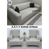 Baqdo Koltuk Örtüsü 3+3+1+1 Takımı Lastikli Esnek Yıkanabilir Çekyat Kanepe Kılıfı. - 180 x 225 cm - Açık Krem