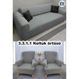 Baqdo Koltuk Örtüsü 3+3+1+1 Takımı Lastikli Esnek Yıkanabilir Çekyat Kanepe Kılıfı. - 180 x 225 cm - Koyu Gri