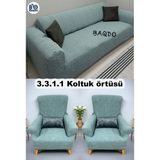 Baqdo Koltuk Örtüsü 3+3+1+1 Takımı Lastikli Esnek Yıkanabilir Çekyat Kanepe Kılıfı. - 180 x 225 cm - Mint Yeşili