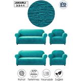 Baqdo Koltuk Örtüsü Jakarlı, Düz Desen 3+3+1+1 Lastikli Koltuk ,kanepe ,çekyat Örtüsü ,kılıfı Esnekli 3311 - 180 x 230 cm - Petrol Mavisi
