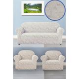 BAQDO Sehra Desen Koltuk Örtüsü 3+3+1+1 Takımı Koltuk Kılıfı Kanepe Kılıfı Lastili Esnek Yıkanabilir Kanepe örtüsü Sehra 3311 - 180 x 230 cm - Krem