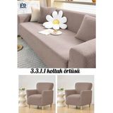 Baqdo Tuğla Desen Lastıklı Koltuk Örtüsü Takımı 3+3+1+1 Streç Esnek Çekyat Kanepe Kılıfı Yıkanabilir Koltuk Koruyucu 3311 - 180 x 230 cm - Açık Vizon