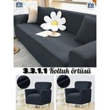 Baqdo Tuğla Desen Lastıklı Koltuk Örtüsü Takımı 3+3+1+1 Streç Esnek Çekyat Kanepe Kılıfı Yıkanabilir Koltuk Koruyucu 3311 - 180 x 230 cm - Antrasit - Gri