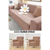 Baqdo Tuğla Desen Lastıklı Koltuk Örtüsü Takımı 3+3+1+1 Streç Esnek Çekyat Kanepe Kılıfı Yıkanabilir Koltuk Koruyucu 3311 - 180 x 230 cm - Kahverengi