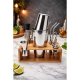 Bar Boss Professional Barware Elite Bar Kokteyl Seti - Ahşap Standlı 12 Parça Profesyonel Boston Shaker Takımı
