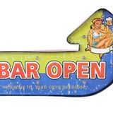 Bar Open Temalı Ledli Bar Tabelası Pano Vintage Led Ampülü