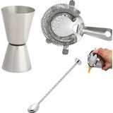 Bar Seti 3 Parça Jigger 2/4 cl Bar Süzgeci Tokmaklı Bar Kaşığı Kokteyl Ölçeği Bartender Kokteyl