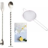 Bar Süzgeci 5.5 cm + Tokmaklı Bar Kaşığı + Çatallı Bar Kaşığı Seti 3lü Kokteyl Süzgeçli Bar Set
