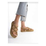 BARAK SHOES Kadın Altın Halat İp Sandalet Hasır Örme Tabanlı Yazlık Sandalet