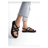 BARAK SHOES Kadın Siyah Halat İp Sandalet Hasır Örme Tabanlı Yazlık Sandalet