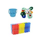 Barakashop Çamaşır Mandalı 24 Adet Mandal Sepeti Polyester Kopmaz Çamaşır Ipi 3lü Paket