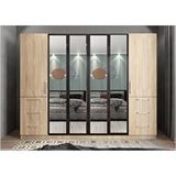 Baramolife GACT4 Trend Camlı 6 Kapaklı Meşe 230 cm Gardrop