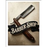Barber Shop Ustura Ve Bant Logo Dekoratif Kanvas - Mdf Ahşap Tablo