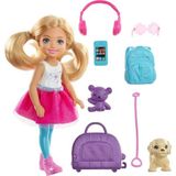 Barbie Aksesuarlı Chelsea Bebek Seyahatte Pembe Tül Etekli 12 cm Eğlenceli Oyun Arkadaşı - Mavi - Yeşil - Pembe
