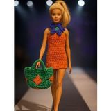 Barbie Bebek için El Örgüsü Elbise ve Çanta İkili Takım