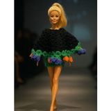 Barbie Bebek için Pelerin, Etek ve Buket Çiçeğe Dönüşebilen El Örgüsü İkili Takım (Siyah)