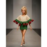 Barbie Bebek için Pelerin, Etek ve Buket Çiçeğe Dönüşebilen El Örgüsü İkili Takım (Yeşil)