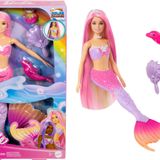 Barbie bebek ve aksesuarlar Deniz kızı Barbie 'Malibu'; renk değişimi özelliği, yunus ve aksesuarlar HRP97