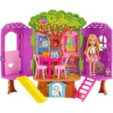 Barbie Chelsea Ağaç Evi Oyun Seti 10 Parça Pembe Sarı Çiçek Desenli Kız Çocuk Hediyelik
