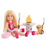 Barbie Chelsea Aile ve Dostlar Doğa Maceraları oyun seti, küçük sarışın bebek, oyuncak köpekçik ve 5'ten fazla kamp aksesuarı, JJV61