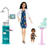 Barbie Diş Doktoru Oyun Seti Siyah Saçlı Küçük Bebek Lavabo ve Sandalyeli Renkli Desenli