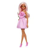 Barbie Fashionistas Oyuncak Bebek No. 238, Pastel Pembe Saçlı, Gül Üstlü, Askısız Elbise, İnci Saç Tokası Ve Yüksek Topuklu Kayışlı Ayak