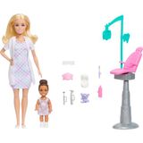 Barbie® Kariyer Bebekleri - Diş Hekimi Oyun Seti ve Sarışın Bebek, Küçük Çocuk Figürü, Muayene Koltuğu ve Aksesuarlar JMK14