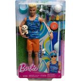 Barbie Ken Sörf Yapıyor Oyun Seti Mavi Desenli Sörf Tahtası ve Köpek Yavrusuyla