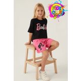 Barbie Lisanslı L1703 Patterned T-shirt Ve Şort Alt Üst Kız Çocuk Takımı Siyah