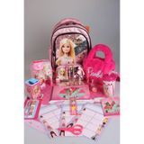 Barbie Lisanslı Okul Çantası, Kalem Kutusu, Matara ve Beslenme Kabı Seti, Pembe, Parlak