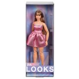 Barbie Look Doll, Koleksiyon No. 24 Kahverengi Saçlı ve Modern Y2K Modası, Açık Burunlu Topuklu Pırıltılı Pembe Straplez Elbise