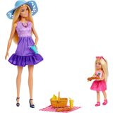 Barbie Malibu ve Chelsea Kıyafetleri ve Aksesuarları Barbie Aile ve Dostlar serisi bebekler ve aksesuarlar, 2 bebek ve 9 aksesuar ile piknik temalı oyun seti JBF43