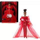 Barbie Mattel'ın Özel 80. Doğum Günü Barbie Doll Simli Kırmızı Tül Elbise, Şeffaf Küpeli Ve Eldivenl