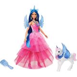 Barbie Mavi Saçlı Prenses Bebek 3+ Yaş İçin Renk Geçişli Pembe Elbise ile 1 Parça