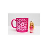 Barbie Papatya Desenli Seramik Kupa - 330 ml | Işıltılı Pembe