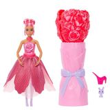 Barbie Petal Pop bebek ve aksesuarlar, gül şeklinde elbise giyen kokulu bebek, minik tavşan ve sulama kabı, kolye ve küpe gibi sürprizler ile çiçek buketi sürprizi, JMF59
