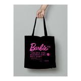 Barbie Pink Star - Askılı Bez Omuz Çantası Gabardin Siyah - 36 X 34 cm