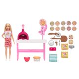Barbie Pizza Dükkanı oyun seti, sarışın bebek ve hamur, pizza malzemeleri ve daha fazlası gibi 25 aksesuar, JMK21