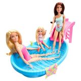 Barbie Renkli Havuz Oyun Seti HRJ74 Kız Çocuklar için Eğlenceli Model Bebekler