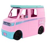 Barbie Rüyalar Ülkesi Yol Macerası Karavan, 4 oyun alanı, mutfak, yatak, marshmallow kızartma çubukları, kamp ateşi, köpek figürü ve 20 aksesuar, JMK45