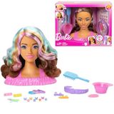 Barbie Saç Tasarımı Büstü, kahverengi saç, yıldız ve kelebek şeklindeki renk değiştiren tokalar dahil 20'den fazla saç şekillendirme aksesuarı, JFG82