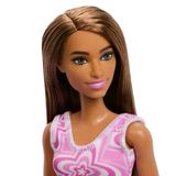 Barbie Şık Pembe Elbiseli Kumral Saçlı Eklemleri Hareketli 30Cm Model Oyuncak Bebek
