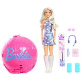Barbie Team Barbie Roll & Reveal Pop Yıldızı bebek ve aksesuarları, sarışın bebek, 8 sürpriz ve disko topu kılıfı, JMK19