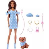 Barbie Uyumlu Dostlar Kahverengi Saçlı Bebek Ve Köpekçiği, Puantiye Desenli, Mavi Renkli Kıyafetler Giyen Ve Bere, Çanta Gibi Aksesuarlar Takan, Jfp38 | Mavi Puantiyeli Giyim Ve Aksesuarlar, Hem Berel