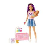 Barbie ve aksesuarları, Skipper bebek, uykulu bebek figürü ve beşikli oyun seti, mobilya ve temalı aksesuarlar, Bebek Bakıcısı, HJY33