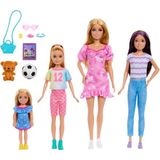 Barbie ve Kardeşleri 4'lü Bebek Seti Renkli Aksesuarlar ile Kız Kardeşler Temalı Oyun - Pembe