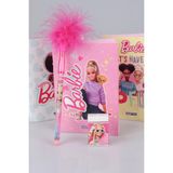 Barbie Yeni Sezon Lisanslı Barbıe Not Defteri ,tüylü Geçmeli Kurşun Kalem ve Silgi Seti - Pembe - 1